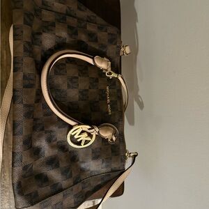 Michael Kors Brown and Cream Shoulder Bag with Gold-Tone Hardware